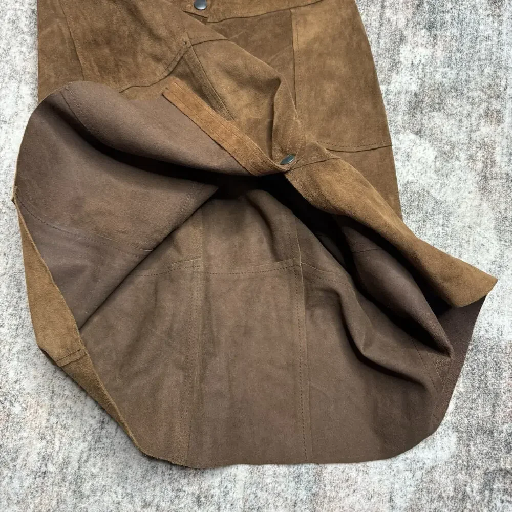 Vintage Gap Suede Skirt 8 Cognac Brown Button Down Leather Western 90s Y2K XS